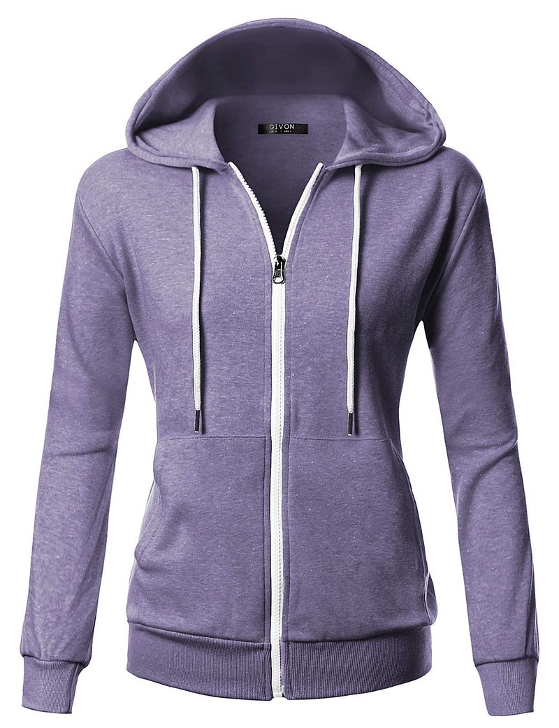 GIVON Women's Lightweight Zip Up Hoodie â€“ Long Sleeve Thin Casual Hooded Jacket, Plus DCF200-LAVENDER-L - Image 2